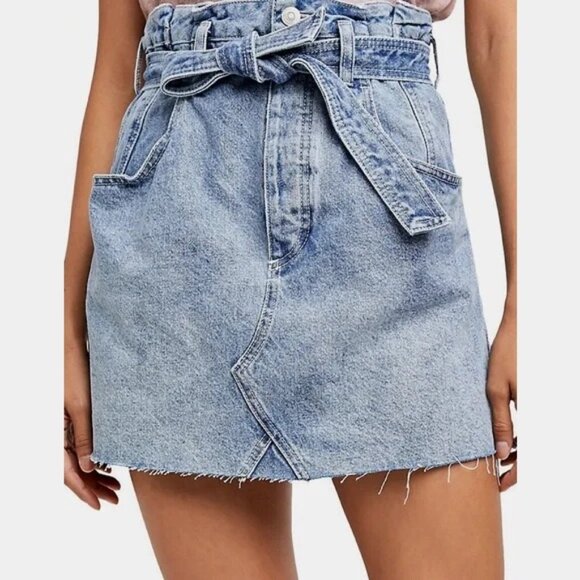 WE THE FREE East Of Eden Denim Mini Skirt Free People Retro Raw Hem Women's 25 - Picture 2 of 14